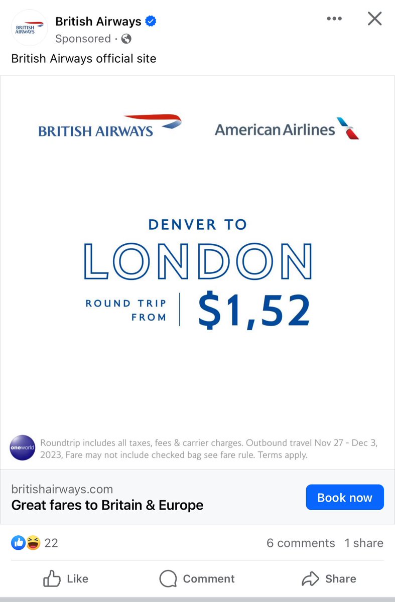 British Airways ad showing '152 countries' claim